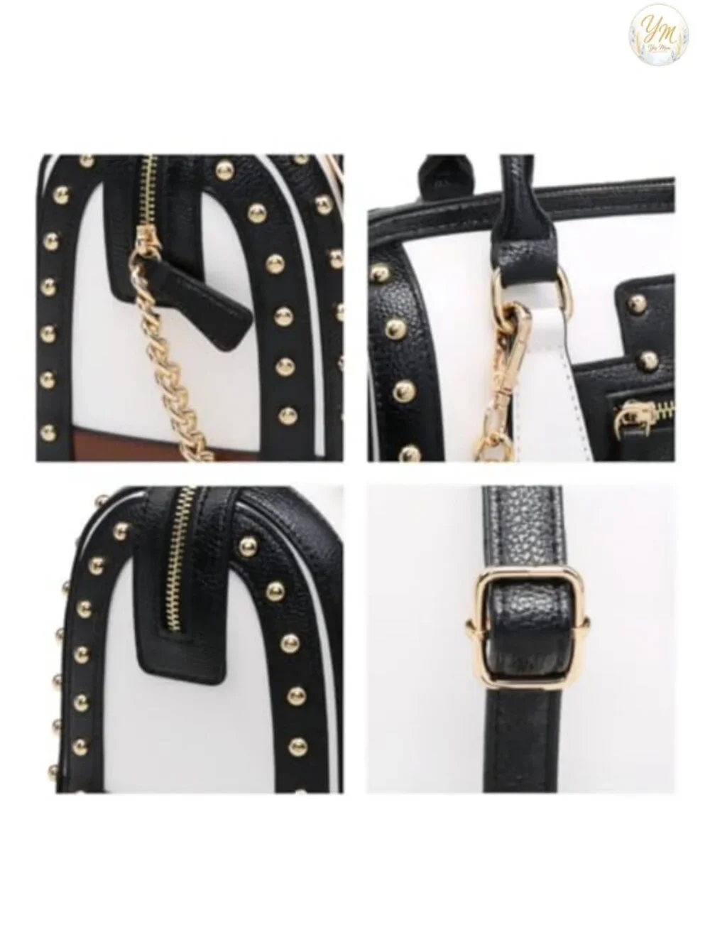 Synthetic Patent Leather Barrel Top Handle Satchel Handbag with Rivet Trim